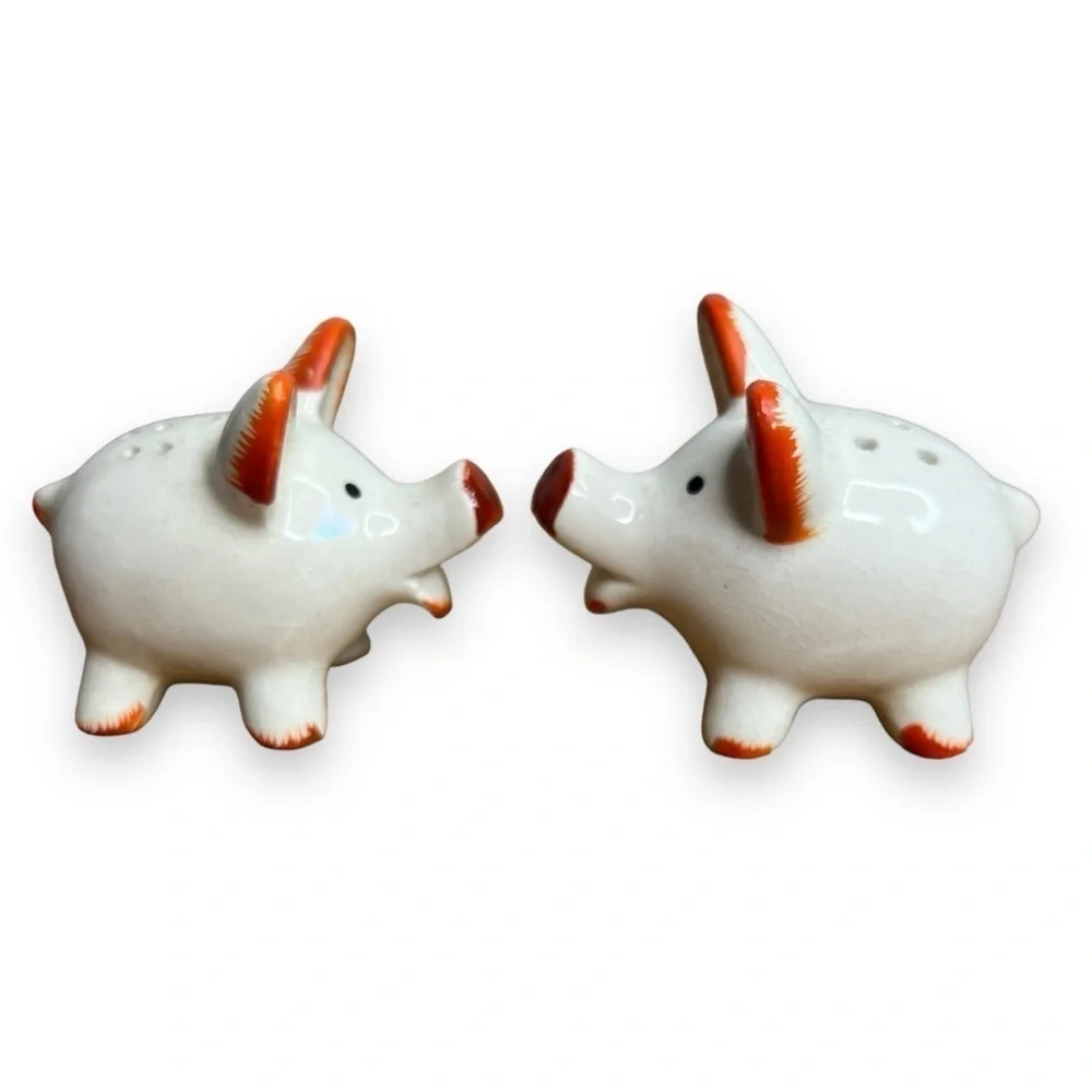 Vintage Japan Glazed Ceramic Pig Salt and Pepper Shaker Set